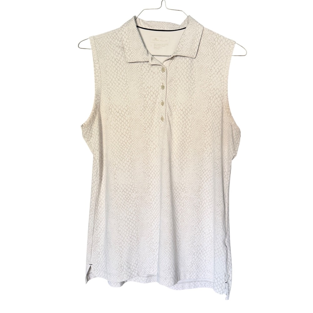 Peter Millar Polo Womens L Grey Snakeskin Sleeveless Golf Pickleball Top UPF 50+